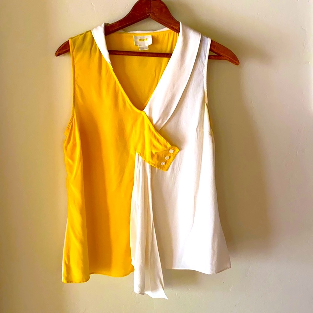 Maeve Anthropologie white/yellow asymmetrical silk blouse